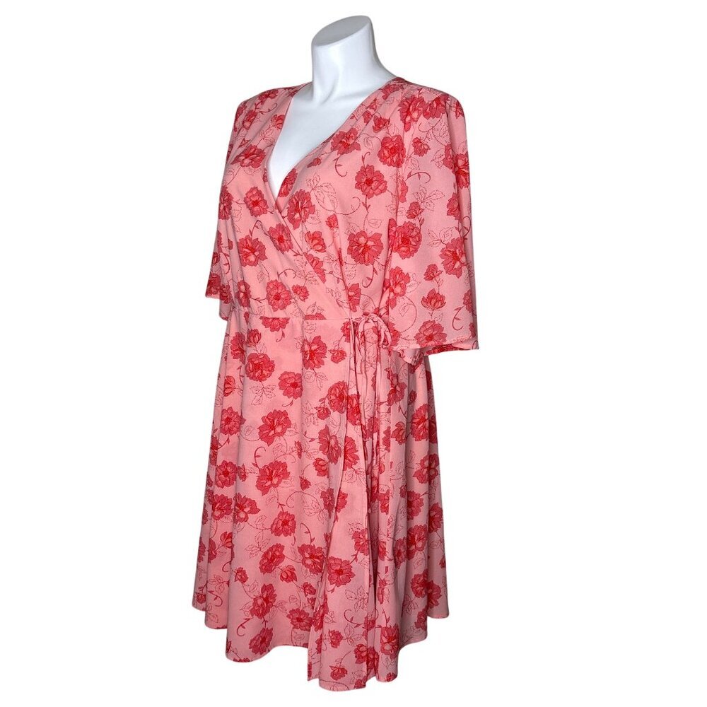 Torrid Women's Coral Floral Print Georgette Wrap Dress, Size 26 - Picture 9 of 12